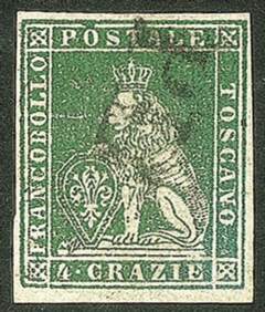 Antichi Stati Italiani - Toscana - Difetti di cliché - 1851 - Esemplare del 4 crazie verde su grigio (6)