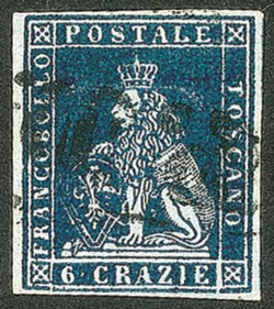 Antichi Stati Italiani - Toscana - Difetti di cliché - 1851 - Bellissimo esemplare del 6 crazie ardesia su grigio (7)