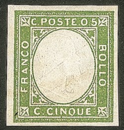 Regno - Vittorio Emanuele II - 1861 - Emissione per le Province Napoletane - Francobollo Sperimentale - 5 cent verde giallo (1S)