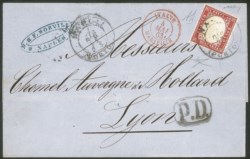 Regno - Vittorio Emanuele II - Fresca lettera con 40 cent rosso carminio scuro ()3a)