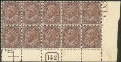Regno - Vittorio Emanuele II - 1866 - Blocco di dieci angolo di foglio del 30 cent bruno (T19)