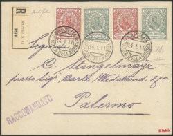 Regno - Vittorio Emanuele III - Bella raccomandata in tariffa affrancata con due 5 + 5 cent + due 15 + 5 cent Risorgimento (89/90)