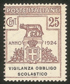 Regno - Vittorio Emanuele III - Servizi - 1924 - Parastatali - 25 cent Vigilanza Obbligo Scolastico (69)