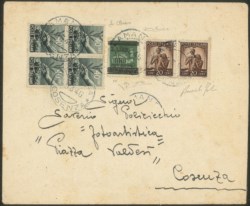 Regno - Luogotenenza - Busta affrancata con Monumenti Distrutti 2 lire su 25 cent verde (F525)