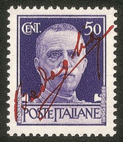 Regno - Luogotenenza - 1943 - Non Emesso - Firma Badoglio su 50 cent Imperiale con soprastampa rosso vermiglio (CEI 471A)