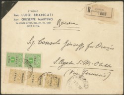 Occupazioni straniere di territori Italiani - Occupazione Anglo-Americana - Sicilia - Striscia di tre del 25 cent + coppia del 1 lira (2 + 6)