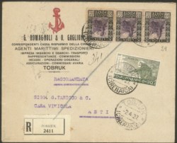 Colonie - Cirenaica - S. Francesco 20 cent (27) + striscia di tre del 55 cent Pittorica (29)