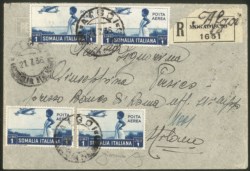 Colonie - Somalia - Afgoi (DC + corsivo) - aerogramma affrancato con sei esemplari del 1 lira Posta Aerea Somalia (21)