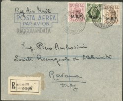 Occupazioni straniere delle colonie - Occupazione Britannica - M.E.F. - Aerogramma raccomandato con affrancatura tricolore con 5 + 6 + 9 pence (10/12)