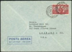 Italia - Repubblica - Aerogramma con 100 lire Democratica (565a) carminio vivo da Milano a Chicago del 10.9.49
