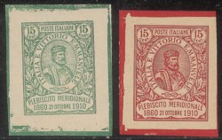 Italia - Repubblica - 1952 - Falsi Percivalle - Due esemplari della serie del risorgimento (Regno 89/90)