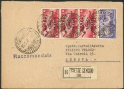 Trieste  - Trieste AMG FTT - Fiera di Trieste 10 lire in striscia di tre + Risorgimento 35 lire Espresso (17 + 5)