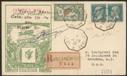 Europa e Oltremare - Stati Uniti - Catapult Mail - Busta raccomandata affrancata con valori di Francia (Scott 131 + due 196)