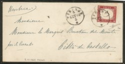 Regno - Vittorio Emanuele II - Bustina affrancata con 40 cent rosso carminio scuro (3a)