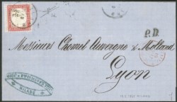 Regno - Vittorio Emanuele II - Bell'esemplare bordo di foglio a sinistra del 40 cent rosa (3d)