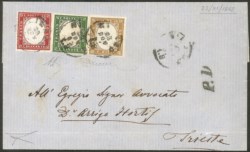 Regno - Vittorio Emanuele II - Tricolore mista Sardegna/Regno - lettera affrancata con 5 cent verde scuro (13D)