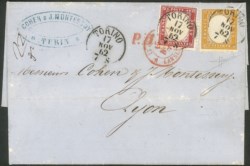 Regno - Vittorio Emanuele II - Lettera affrancata con 40 cent rosso carminio + 80 cent giallo arancio (3 + 4)