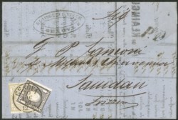 Regno - Vittorio Emanuele II - Mista Sardegna/regno - 1 cent nero + 2 cent giallo sovrapposti (19a + 10c)