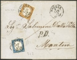 Regno - Vittorio Emanuele II - Mista Sardegna/Regno - lettera con 10 cent bistro arancio (14Dg)
