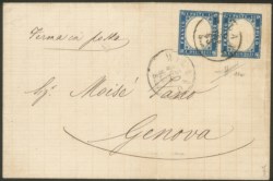 Regno - Vittorio Emanuele II - Coppia orizzontale del 15 cent azzurro chiaro (11a)