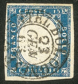 Regno - Vittorio Emanuele II - 1863 - 15 cent cobalto latteo (11c)