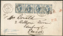 Regno - Vittorio Emanuele II - Bustina affrancata con striscia di quattro del 15 cent litografico (12)