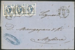 Regno - Vittorio Emanuele II - Striscia di tre del 15 cent litografico (13 + 13 + 13d)