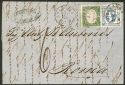 Regno - Vittorio Emanuele II - Mista Sardegna/Regno - lettera affrancata con 5 cent verde chiaro smorto (13Eb)