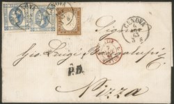 Regno - Vittorio Emanuele II - Mista Sardegna/Regno - bella letterina affrancata con 10 cent bistro scuro (14Eb)