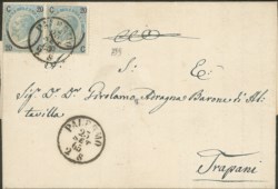 Regno - Vittorio Emanuele II - Lettera affrancata con coppia orizzontale del 20 cent su 15 Ferro di Cavallo (23a)