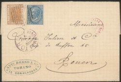 Regno - Vittorio Emanuele II - Lettera affrancata con 10 cent + 20 cent V. Emanuele II (27 + 28)