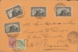 Regno - Vittorio Emanuele III - Busta raccomandata affrancata con quattro 40 cent Milizia I (206)