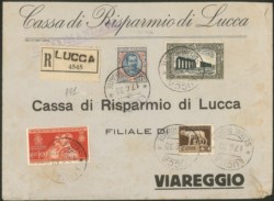 Regno - Vittorio Emanuele III - Busta commerciale raccomandata affrancata con 5 lire Floreale (78)