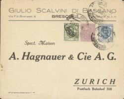 Regno - Vittorio Emanuele III - Tricolore - Busta affrancata con Floreale 25 cent (200) + 1,25 lire (202)