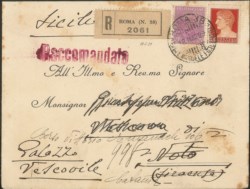 Regno - Vittorio Emanuele III - Busta raccomandata bicolore affrancata con 50 cent Parmeggiani (225)