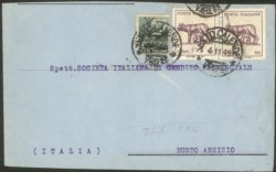 Regno - Luogotenenza - Busta con affrancatura mista - coppia del 50 cent Lupa (515)