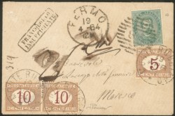 Regno - Segnatasse - Bustina da Fermo a Moresco con 5 cent Umberto (37)