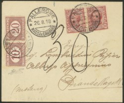 Regno - Segnatasse - Bustina tassata con 10 cent + 20 cent Segnatasse (21a + 22a)