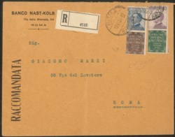 Regno - Francobolli pubblicitari - Raccomandata affrancata con due esemplari gemelli 25 cent + 50 cent Piperno (6 + 13)