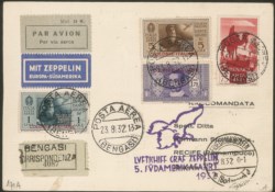 Colonie - Egeo - V Volo in Sud America - Bengasi 23.8.32 - cartolina del volo Zeppelin (Longhi 116)