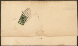Antichi Stati Italiani - Stato pontificio - Lettera affrancata al verso con 2 baj verde giallastro frazionato (3a)