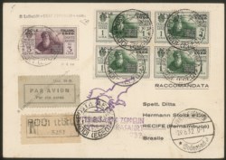 Colonie - Egeo - V Volo in Sud America - Rodi 19.8.32 - cartolina del volo Zeppelin (Longhi 117)