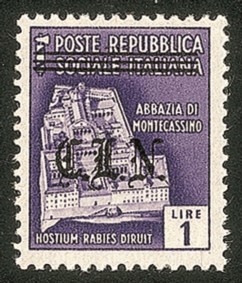 C.L.N. - Torino - 1945 - 1 lira soprastampato (CEI/Unificato 11A)