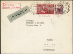 Repubblica - Busta espresso affrancata con 20 lire + 100 lire Democratica (561 + 565/I)