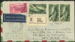 Repubblica - Aerogramma raccomandato affrancato con tre 50 lire + 300 P. Aerea (132 + 143)