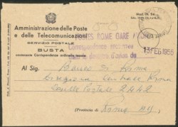 Repubblica - 1955 - Busta di servizio delle Poste con timbro posta recuperata