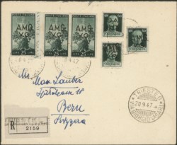 Trieste AMG VG - Bella raccomandata affrancata con Democratica tre 60 cent (6)