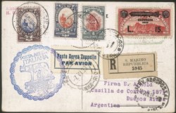 San Marino - Serie completa Crociera Zeppelin (11/16) di 6 valori su altrettante buste e/o cartoline del volo Zeppelin