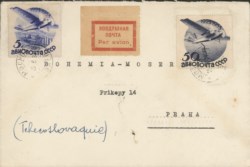 Europa e Oltremare - Russia - Aerogramma affrancato con 5 k + 50 k (41 + 44) da Mosca a Praga del 15.8.34