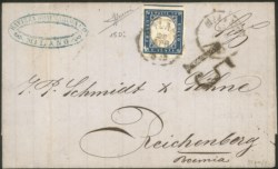 Antichi Stati Italiani - Sardegna - Lettera affrancata con 20 cent cobalto oltremare scuro (15Di)
